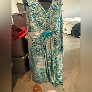 Jaclyn Smith Teal and Aqua Paisley Dress p12